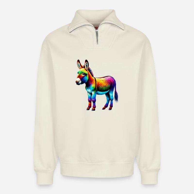 Donkey Mule - Relaxed Unisex Organic Half Zip Sweatshirt – by SPREAD - off white