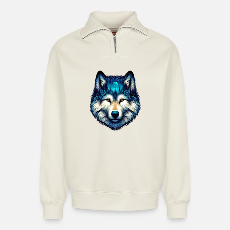 Wolf - Relaxed Unisex Organic Half Zip Sweatshirt – von SPREAD - Naturweiß