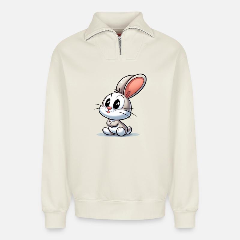 Rabbit - Relaxed Unisex Organic Half Zip Sweatshirt – by SPREAD - off white