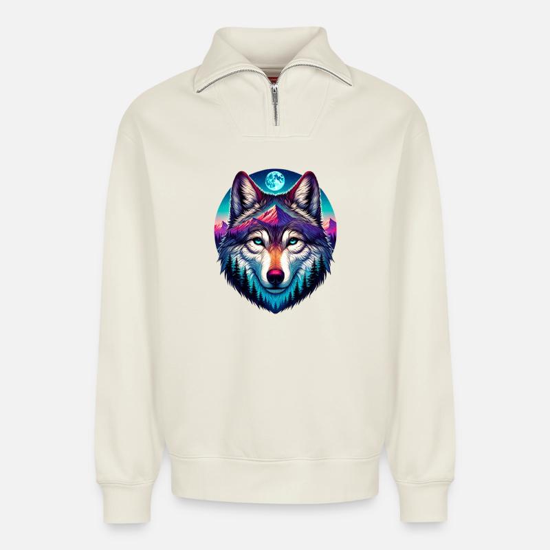 Wolf - Relaxed Unisex Organic Half Zip Sweatshirt – von SPREAD - Naturweiß