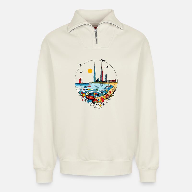 Dubai - Relaxed Unisex Organic Half Zip Sweatshirt – von SPREAD - Naturweiß