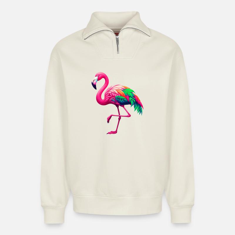 Flamingo - Relaxed Unisex Organic Half Zip Sweatshirt – von SPREAD - Naturweiß