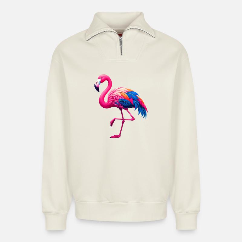 Flamingo - Relaxed Unisex Organic Half Zip Sweatshirt – von SPREAD - Naturweiß