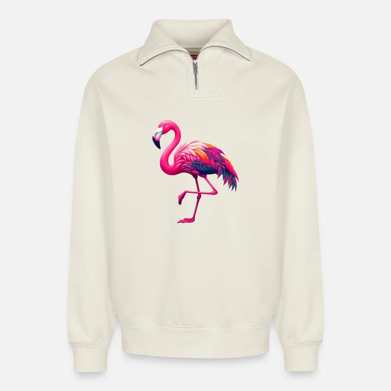 Flamingo - Relaxed Unisex Organic Half Zip Sweatshirt – by SPREAD - off white