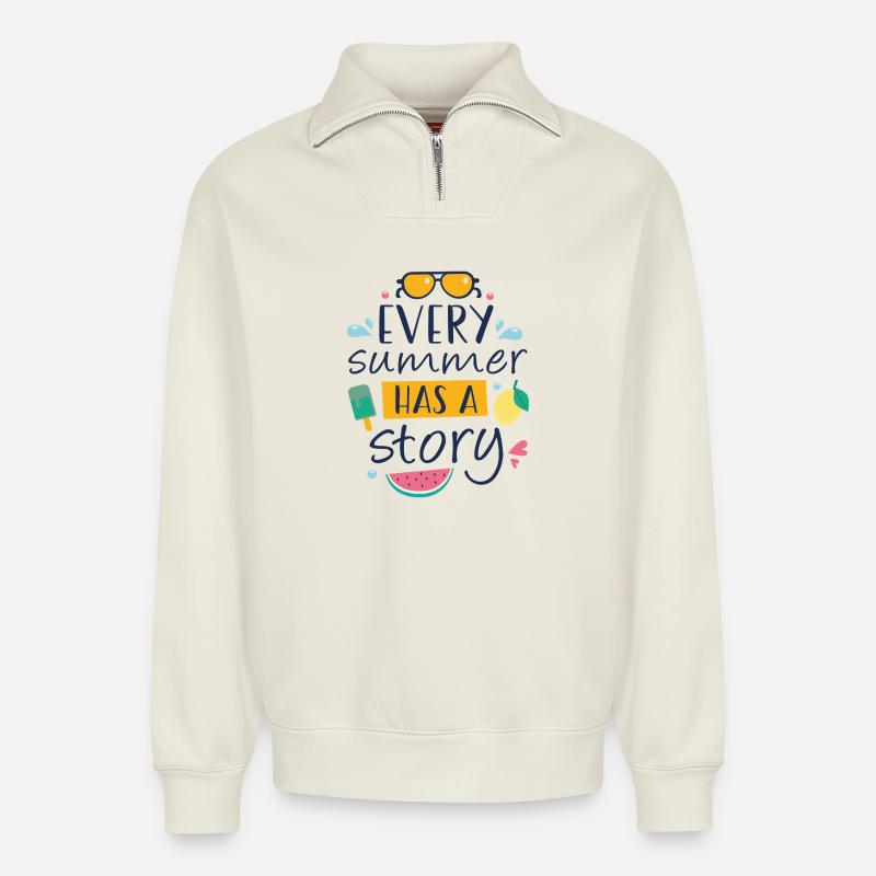 Jeder Sommer hat eine Geschichte - Relaxed Unisex Organic Half Zip Sweatshirt – von SPREAD - Naturweiß