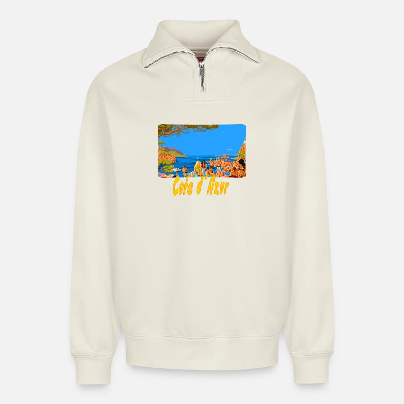 Cote d´ Azur - Relaxed Unisex Organic Half Zip Sweatshirt – von SPREAD - Naturweiß