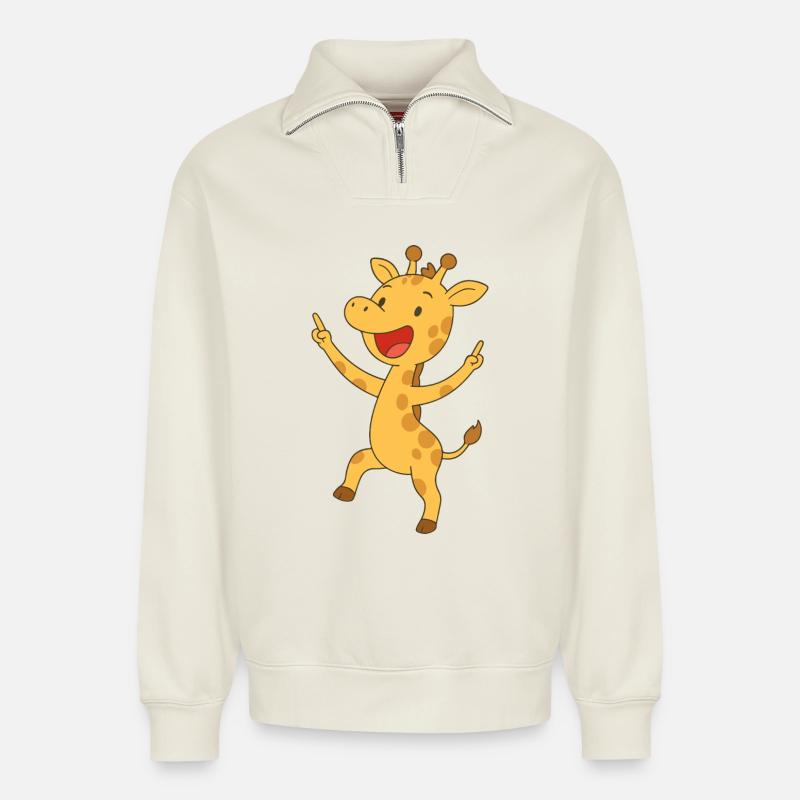 Gute-Laune-Giraffe - Relaxed Unisex Organic Half Zip Sweatshirt – von SPREAD - Naturweiß