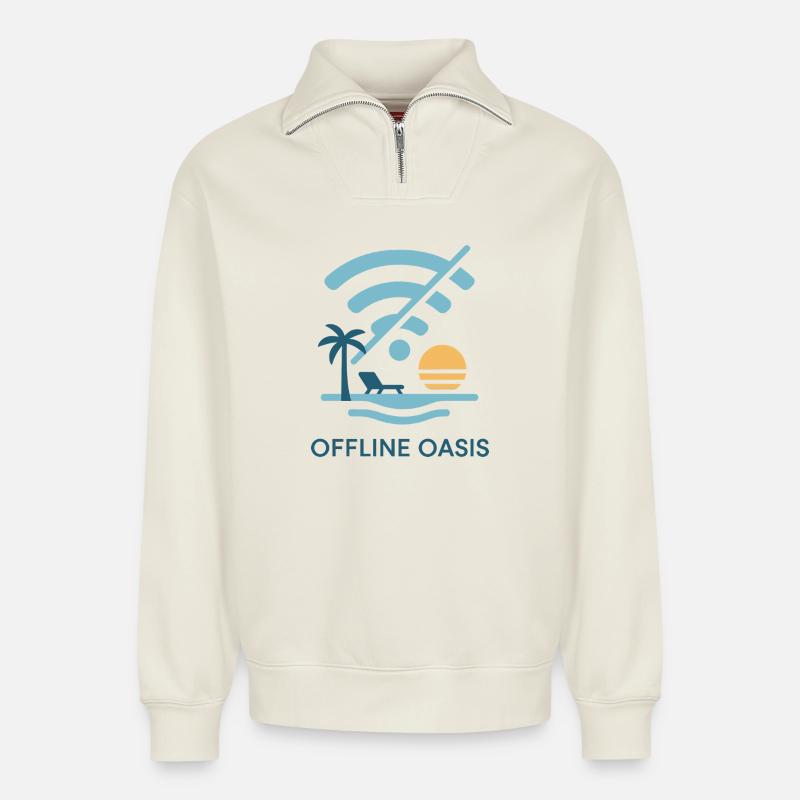 Offline - Relaxed Unisex Organic Half Zip Sweatshirt – von SPREAD - Naturweiß