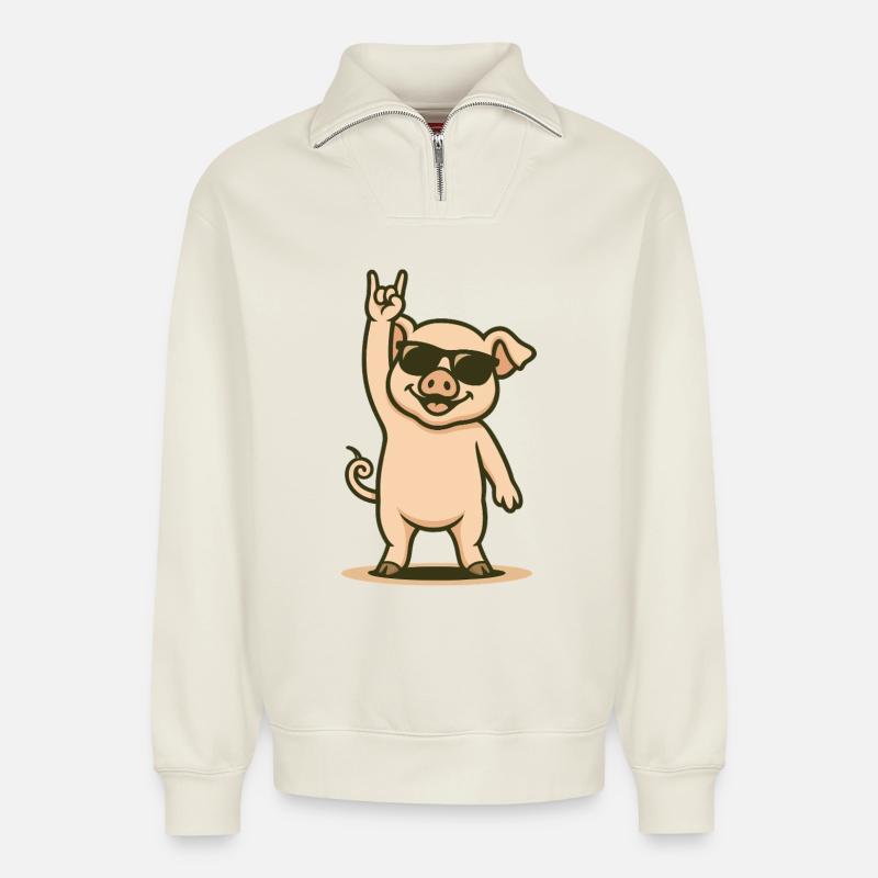 Schweinerock in Style - Relaxed Unisex Organic Half Zip Sweatshirt – von SPREAD - Naturweiß