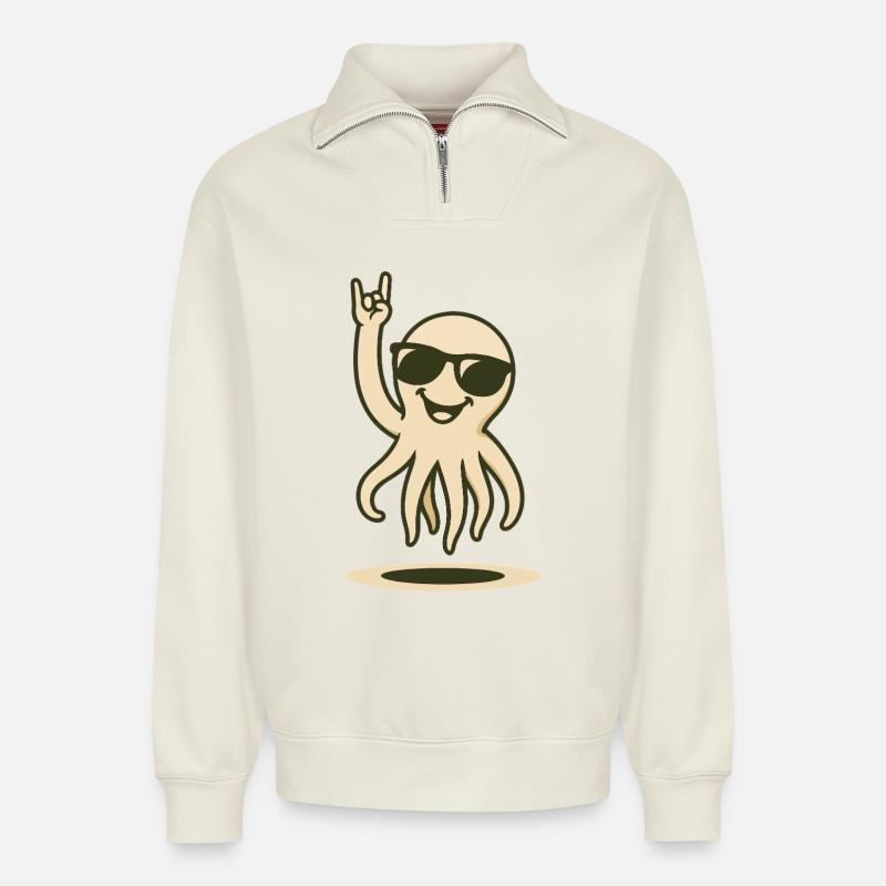 Tentacle Rocker - Relaxed Unisex Organic Half Zip Sweatshirt – von SPREAD - Naturweiß