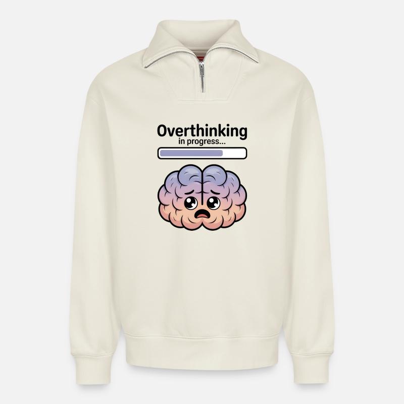 Overthinking in progress - Relaxed Unisex Organic Half Zip Sweatshirt – by SPREAD - off white