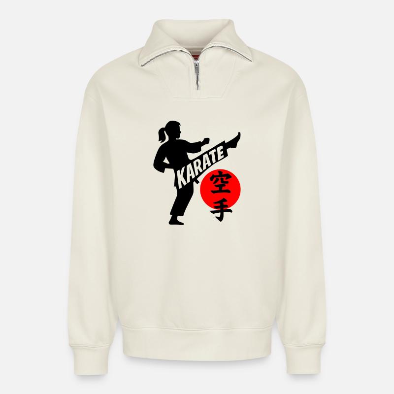 Karate - Relaxed Unisex Organic Half Zip Sweatshirt – von SPREAD - Naturweiß