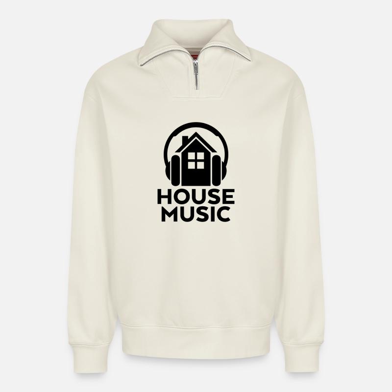 House - Relaxed Unisex Organic Half Zip Sweatshirt – von SPREAD - Naturweiß