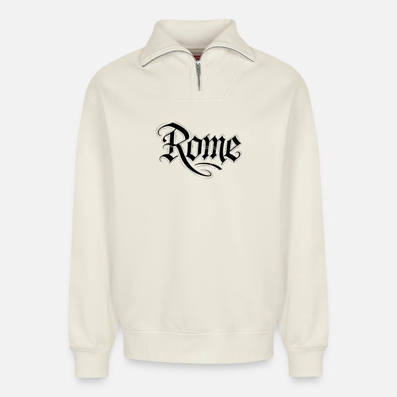 Rome - Sweat unisexe décontracté en coton biologique à demi-zip – de SPREAD - blanc cassé