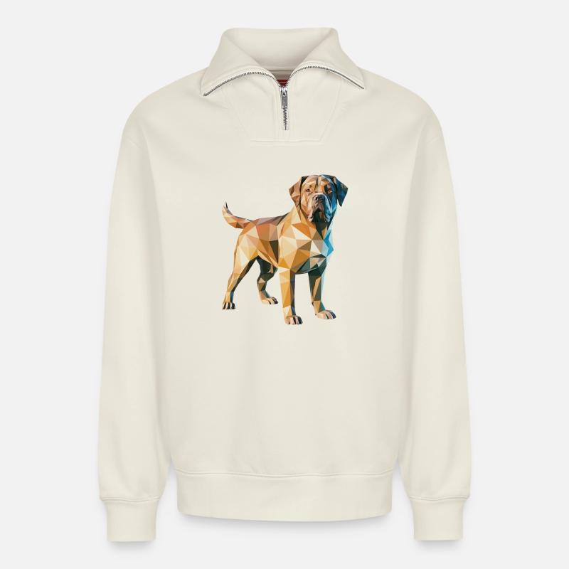 Brauner Hund - Cooles Low-Poly-Logo - Relaxed Unisex Organic Half Zip Sweatshirt – von SPREAD - Naturweiß