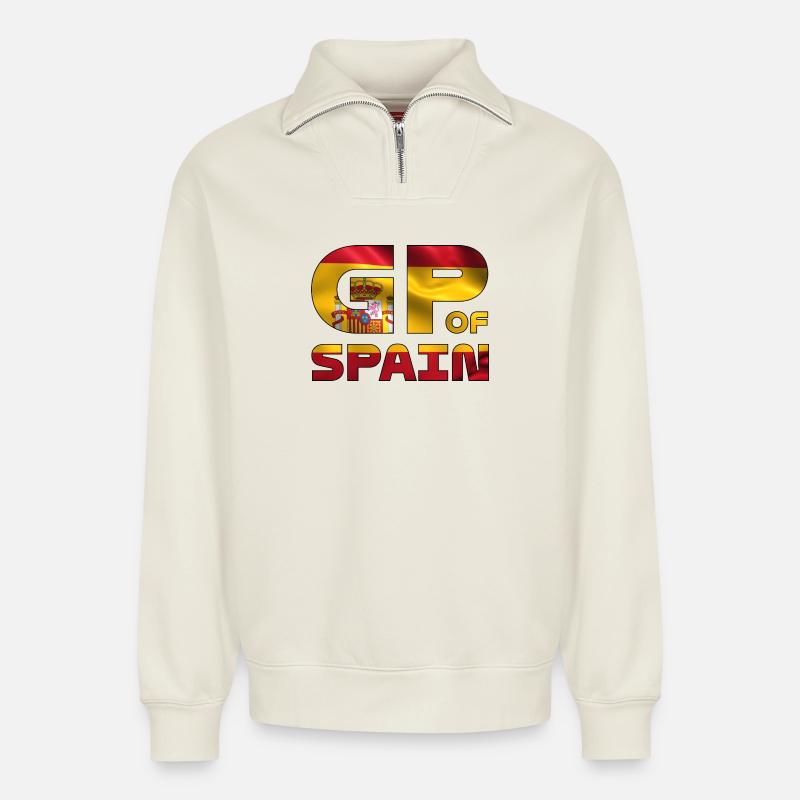 spain_gp - Sweat unisexe décontracté en coton biologique à demi-zip – de SPREAD - blanc cassé