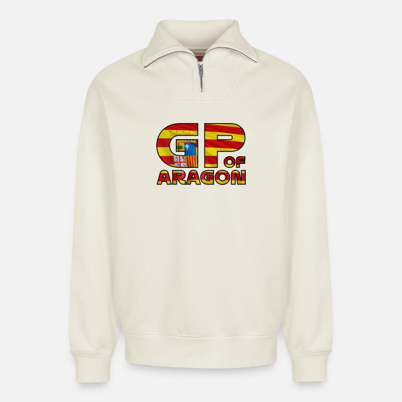 aragon_gp - Relaxed Unisex Organic Half Zip Sweatshirt – von SPREAD - Naturweiß