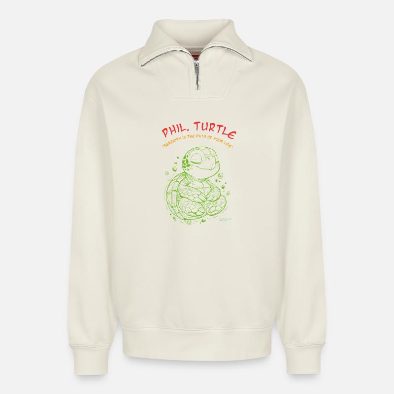 Phil Turtle Zen Path Tee - Relaxed Unisex Organic Half Zip Sweatshirt – von SPREAD - Naturweiß