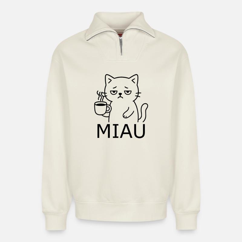Tired Cat - Relaxed Unisex Organic Half Zip Sweatshirt – by SPREAD - off white