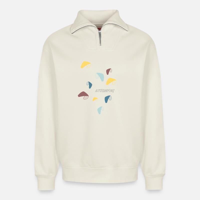 Kitesurfen Pastell Muster - Relaxed Unisex Organic Half Zip Sweatshirt – von SPREAD - Naturweiß