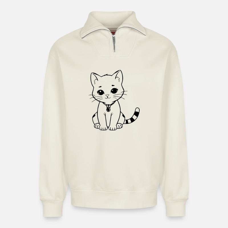Katze Kätzchen Katzenshirt Geschenk - Relaxed Unisex Organic Half Zip Sweatshirt – von SPREAD - Naturweiß