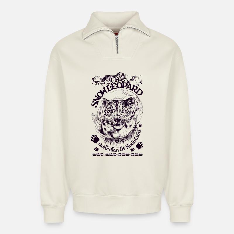 SCHNEELEOPARD - Relaxed Unisex Organic Half Zip Sweatshirt – von SPREAD - Naturweiß