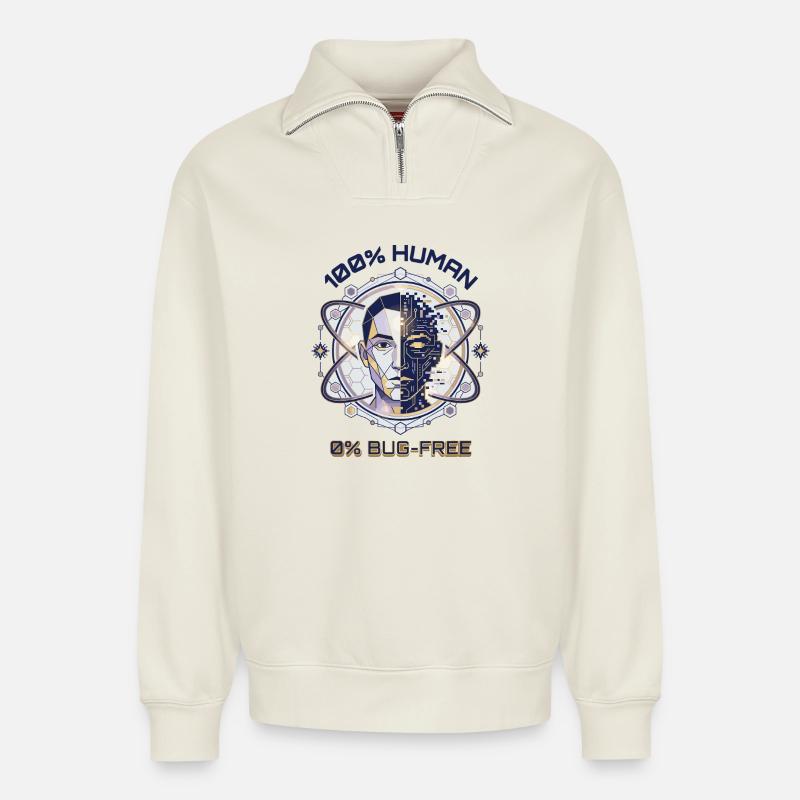 Human Glitch Code - Relaxed Unisex Organic Half Zip Sweatshirt – by SPREAD - off white