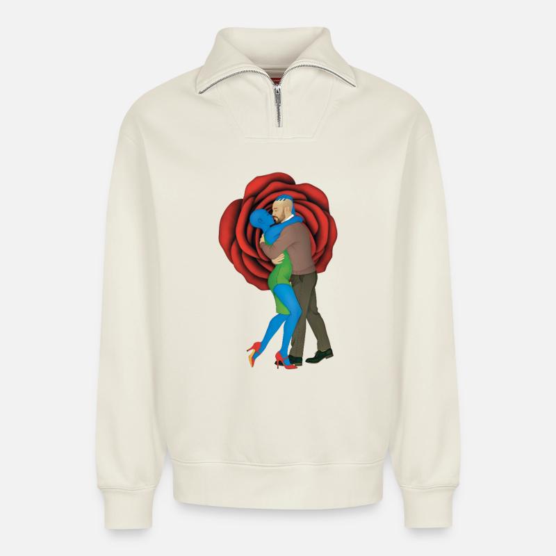 DANCE LOVERS #1 – nette Leute - Relaxed Unisex Organic Half Zip Sweatshirt – von SPREAD - Naturweiß