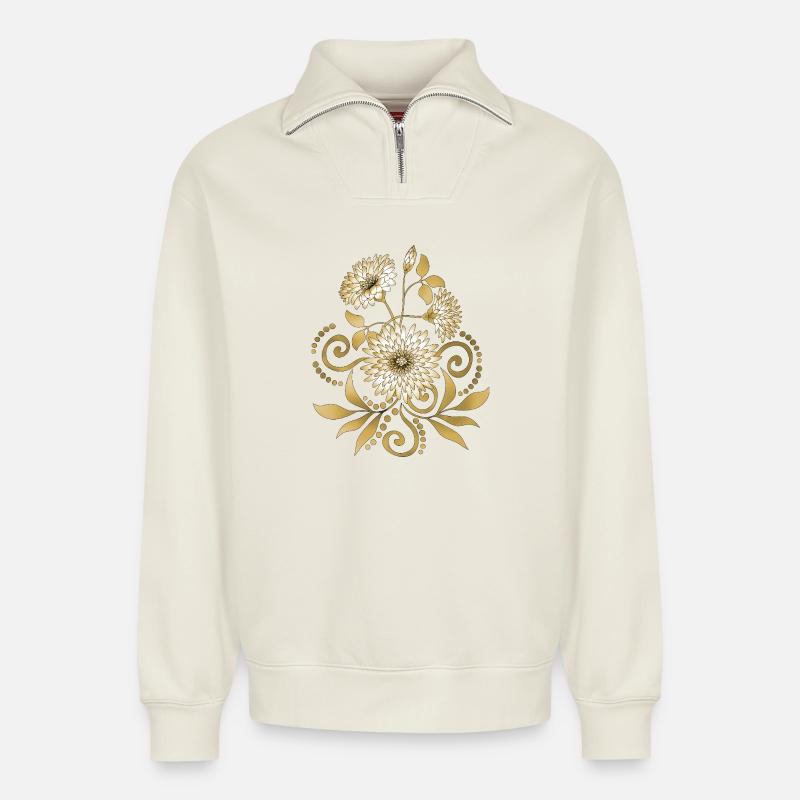 Fleur - Sweat unisexe décontracté en coton biologique à demi-zip – de SPREAD - blanc cassé