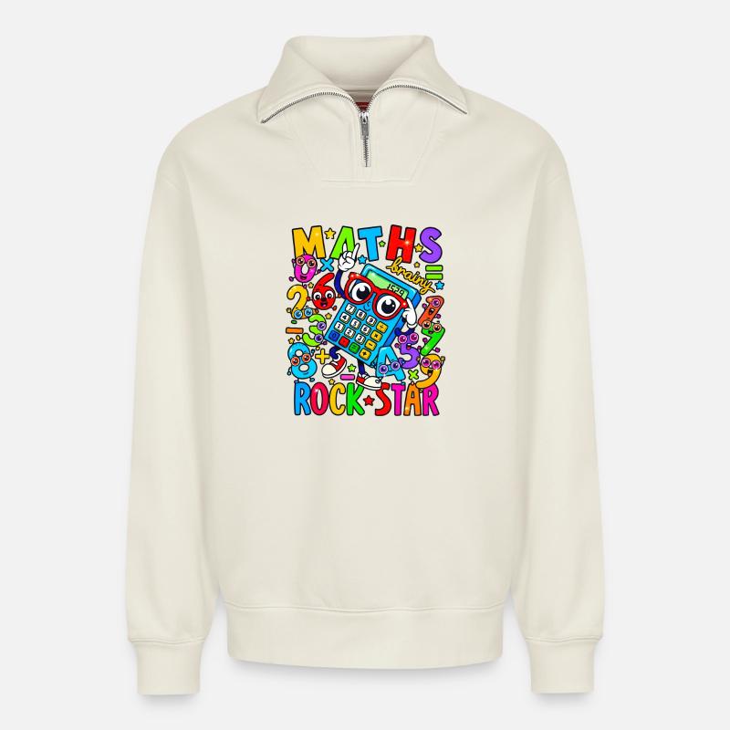 Math Rock Star Rechner Neon - Relaxed Unisex Organic Half Zip Sweatshirt – von SPREAD - Naturweiß