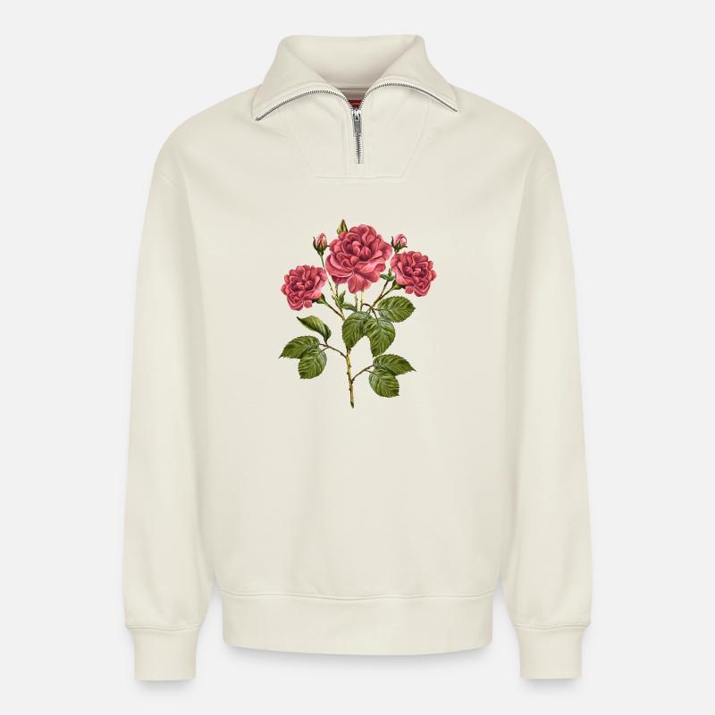 Fleur - Sweat unisexe décontracté en coton biologique à demi-zip – de SPREAD - blanc cassé