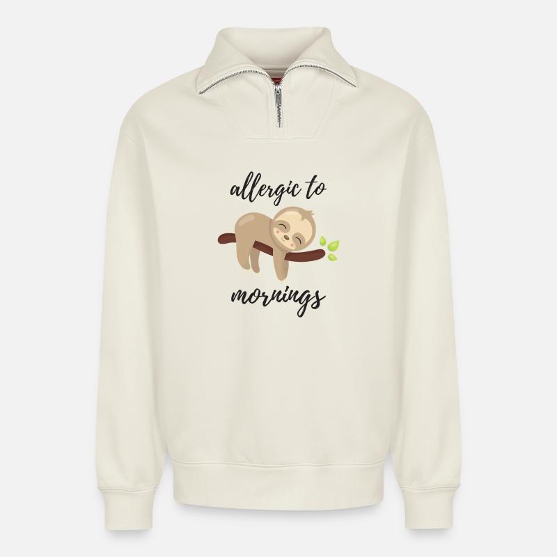 Allergisch gegen Morgen - Relaxed Unisex Organic Half Zip Sweatshirt – von SPREAD - Naturweiß