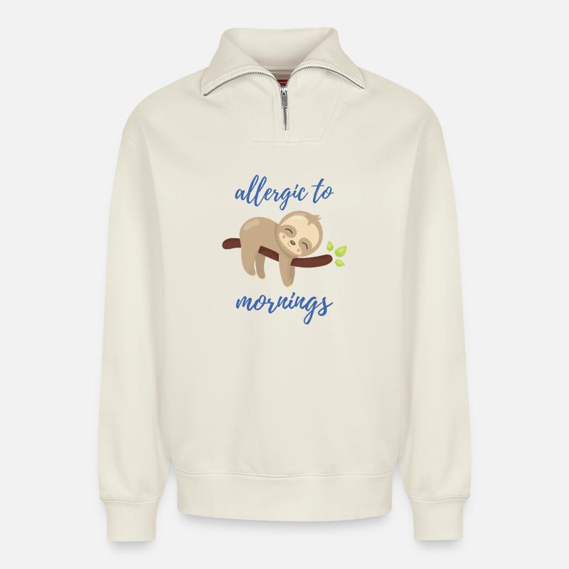 Allergisch gegen Morgen - Relaxed Unisex Organic Half Zip Sweatshirt – von SPREAD - Naturweiß