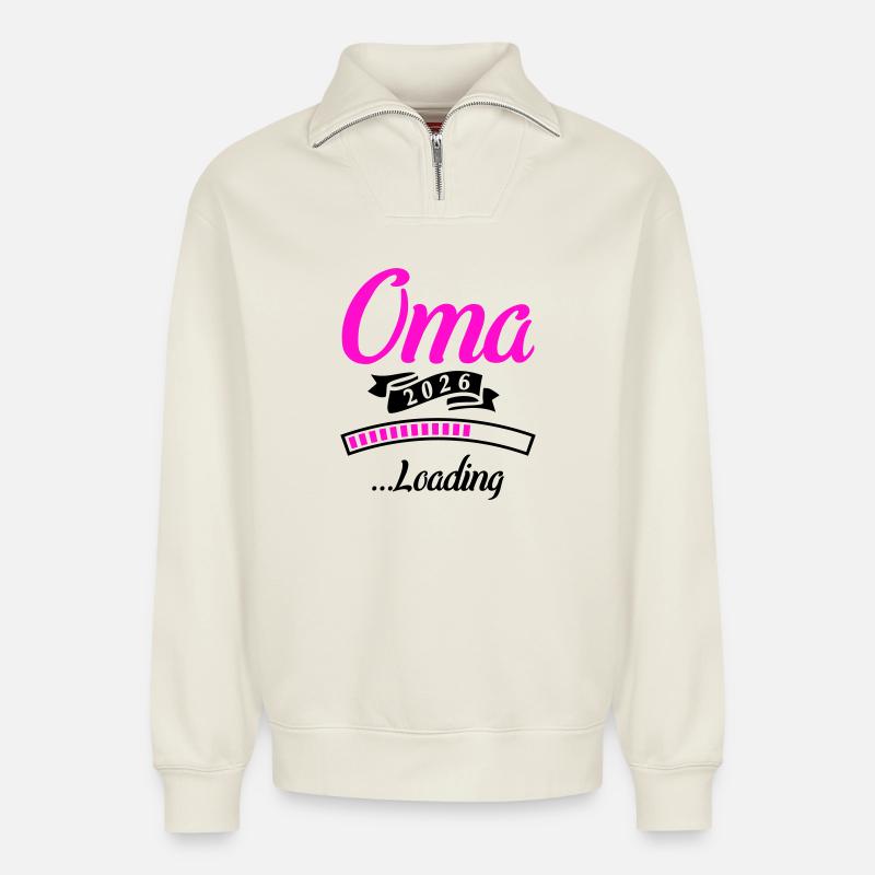 Oma 2026 Loading  - Relaxed Unisex Organic Half Zip Sweatshirt – von SPREAD - Naturweiß