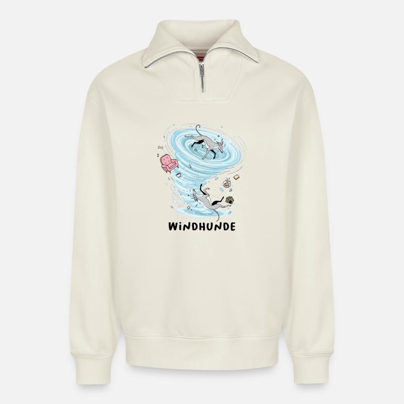greyhounds - Relaxed Unisex Organic Half Zip Sweatshirt – by SPREAD - off white