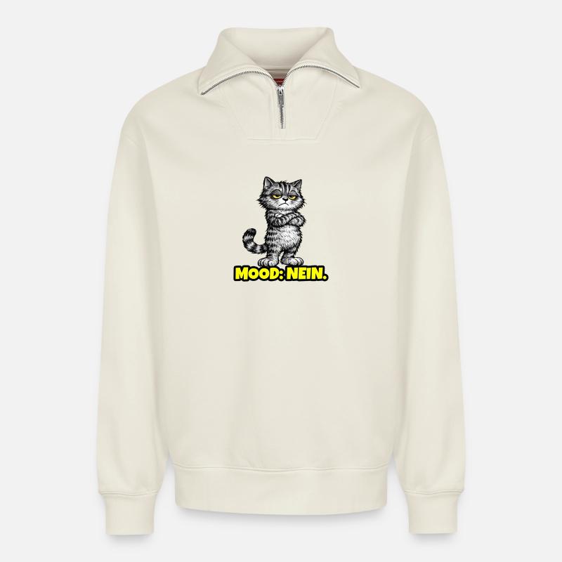 Mood: Nein. – Grumpy Katze (Chef Vibes) - Relaxed Unisex Organic Half Zip Sweatshirt – von SPREAD - Naturweiß