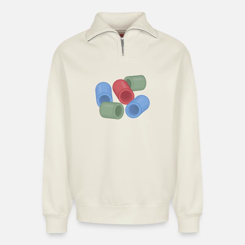 Abstrakte FarbKapseln Bügelperlen - Relaxed Unisex Organic Half Zip Sweatshirt – von SPREAD - Naturweiß