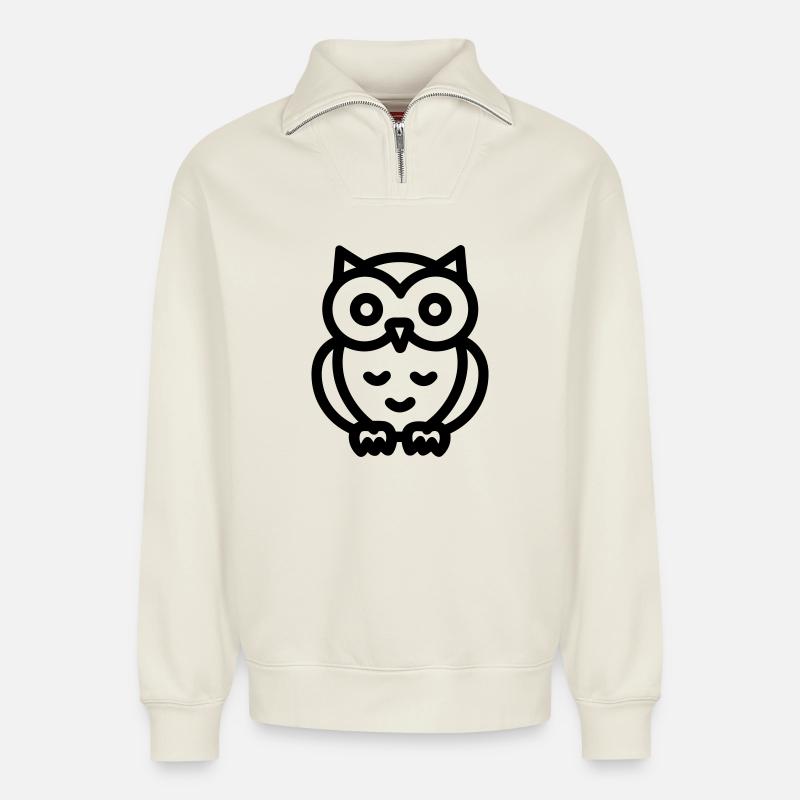 Eule - Relaxed Unisex Organic Half Zip Sweatshirt – von SPREAD - Naturweiß