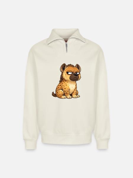 Cute skeptical hyena cartoon funny whimsical - Relaxed Unisex Organic Half Zip Sweatshirt – by SPREAD - off white