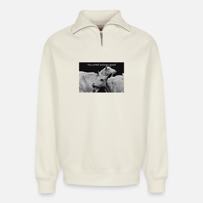 You smell so good - Relaxed Unisex Organic Half Zip Sweatshirt – von SPREAD - Naturweiß