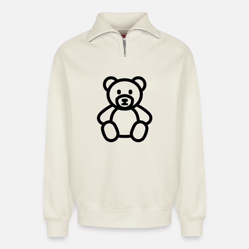 ours - Sweat unisexe décontracté en coton biologique à demi-zip – de SPREAD - blanc cassé