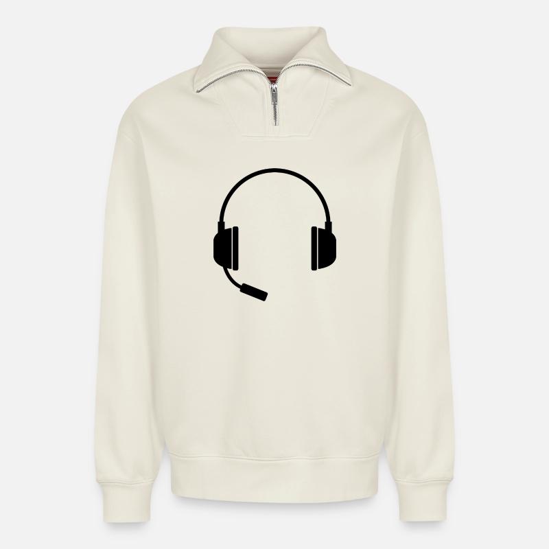 Headset mit Mikrofon - Relaxed Unisex Organic Half Zip Sweatshirt – von SPREAD - Naturweiß
