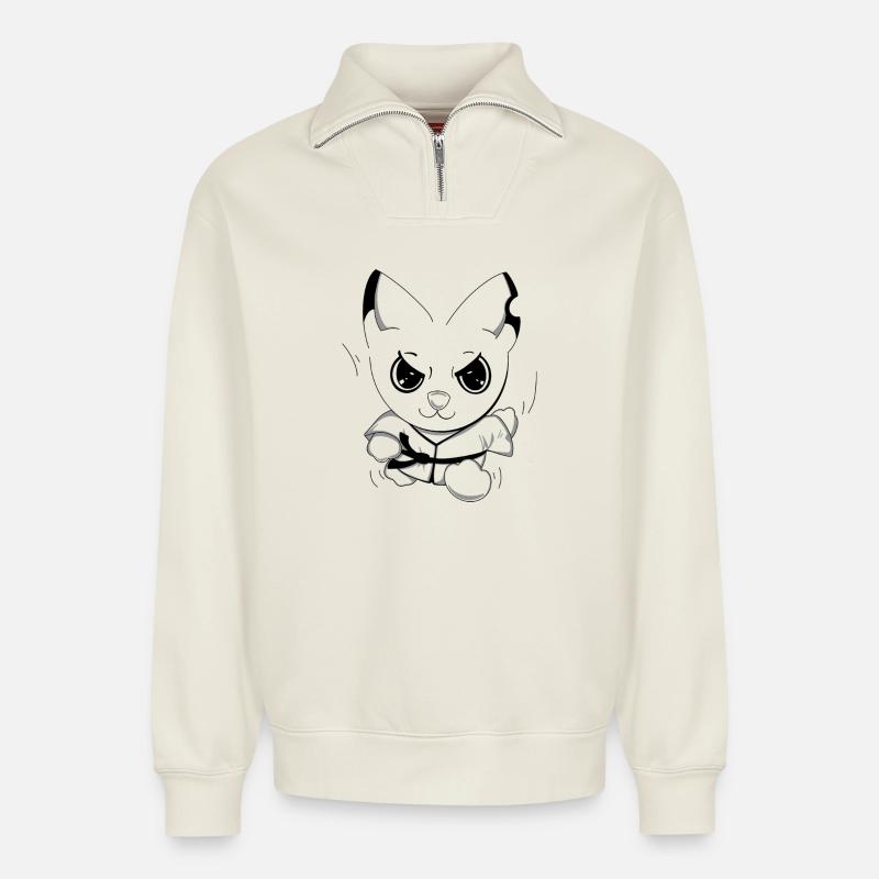 Karateeee - Relaxed Unisex Organic Half Zip Sweatshirt – by SPREAD - off white