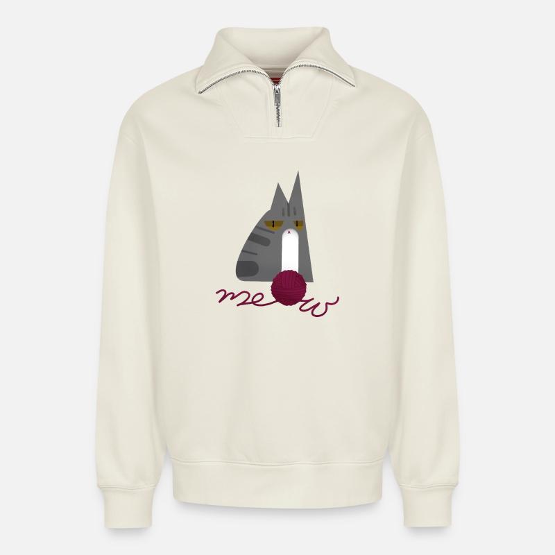 Kätzchen (grau) - Relaxed Unisex Organic Half Zip Sweatshirt – von SPREAD - Naturweiß