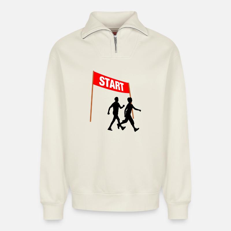 Walking Start Duo - Relaxed Unisex Organic Half Zip Sweatshirt – von SPREAD - Naturweiß