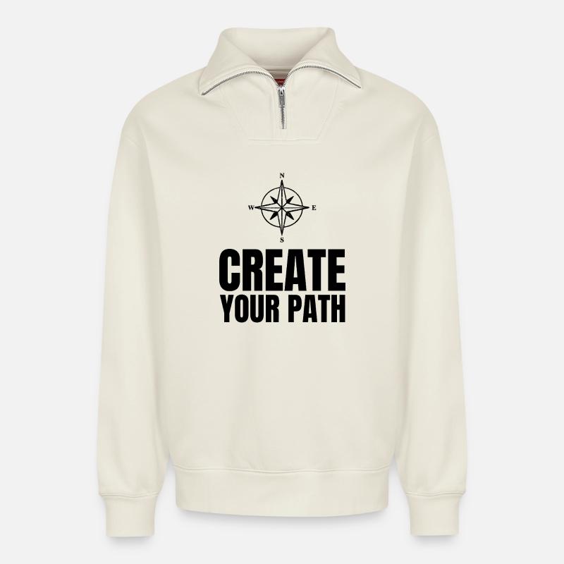 Create Your Path - Relaxed Unisex Organic Half Zip Sweatshirt – by SPREAD - off white