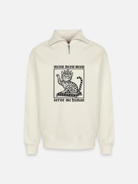 Goth King Bengal Cat - Sweat unisexe décontracté en coton biologique à demi-zip – de SPREAD - blanc cassé