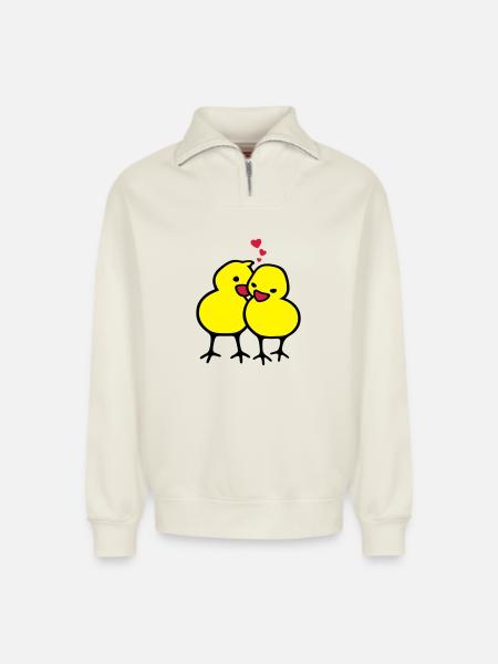 chicks in love (c) - Relaxed Unisex Organic Half Zip Sweatshirt – by SPREAD - off white