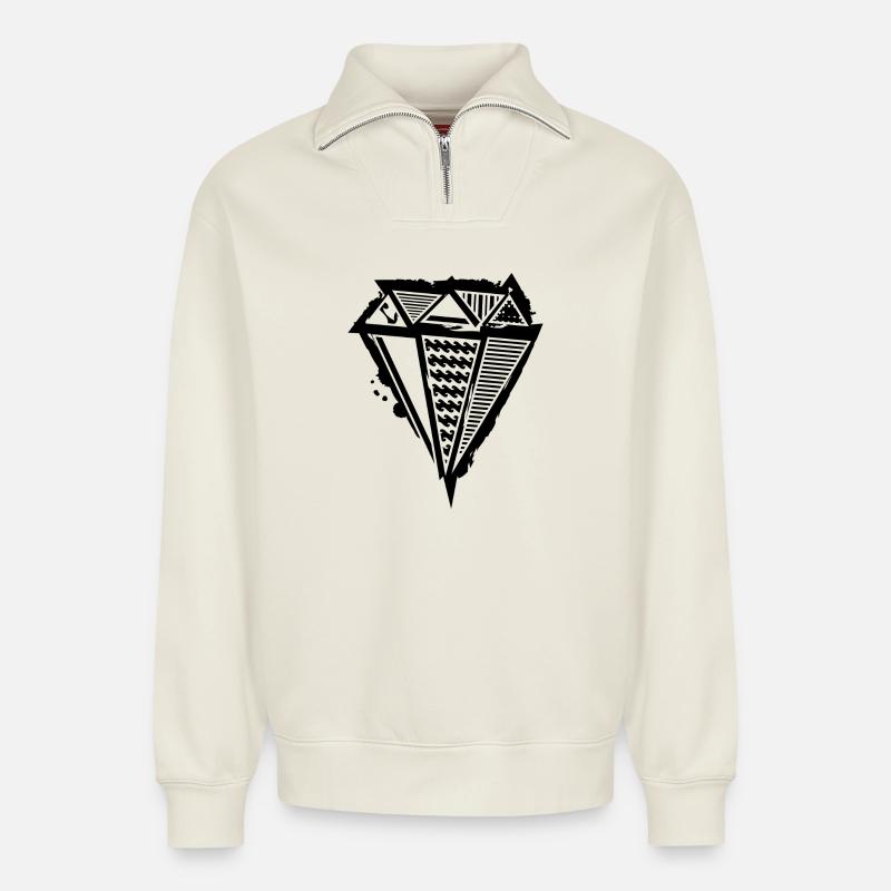 Diamant Graffiti - Relaxed Unisex Organic Half Zip Sweatshirt – von SPREAD - Naturweiß