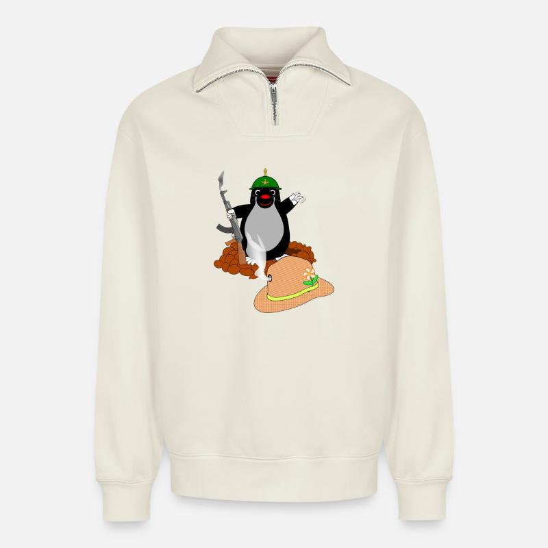 Bataille Mole - Sweat unisexe décontracté en coton biologique à demi-zip – de SPREAD - blanc cassé